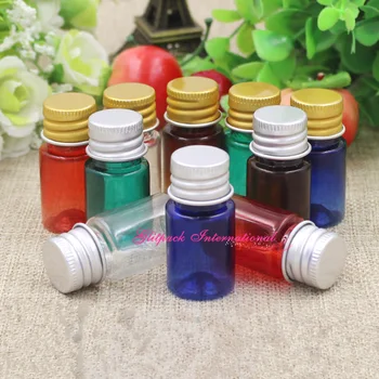 100vnt/daug mėlyna/žalia/raudona/gintarinė 5ml PET buteliai su Aukso/Sidabro Aliuminio Dangteliai plastikiniai buteliukai, didmeninė prekyba,mažos plastikinės talpyklos