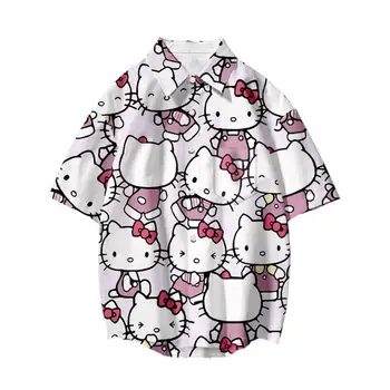 Anime Sanrio Hello Kitty Marškinėliai Kawaii Ins Apvalios Apykaklės Atspausdinta Merginos Atsitiktinis Mados O-Kaklo Marškinėliai Topai Drabužiai