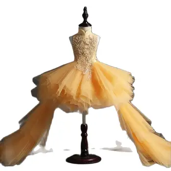 Aukso Tiulis Mergina Nėriniai Siuvinėjimo Kalėdų Gimtadienio Gėlių Suknelė Vestuvių Suknelė Oficialų Ilgos Suknelės 1 Metų Gimtadienio Komplektai