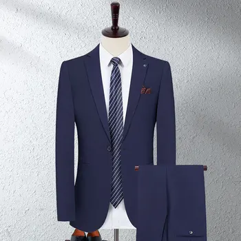 Aukštos kokybės (Švarkas + kelnės) vyrų didžiosios Britanijos stiliaus elegantiškas paprasta verslo atsitiktinis mados džentelmenas plonas kombinezonas dviejų dalių kostiumas