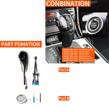 Automatinis LED Shift Knob Pavarų Shifter BMW E46 E60 E61 E63 E64 A+B Anglies Pluošto Atrodo