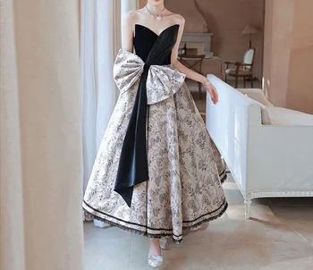 Gėlių Spalvingas Vakaro Suknelės Brangioji Rankovių Linija Juostelės Prancūzijos Teismas Stiliaus Vestuves Bowknot Princesė Prom Chalatai