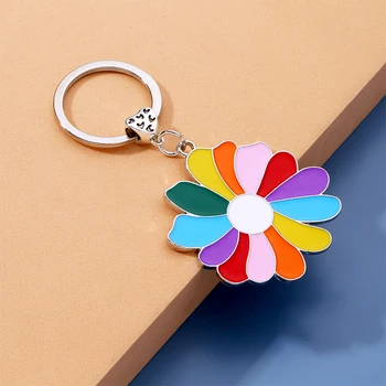 Mados lydinio saulėgrąžų key chain spalvinga gėlių mergaitė maišelį raktų pakabukas kabantys papuošalai mažų šviežių key chain papuošalai