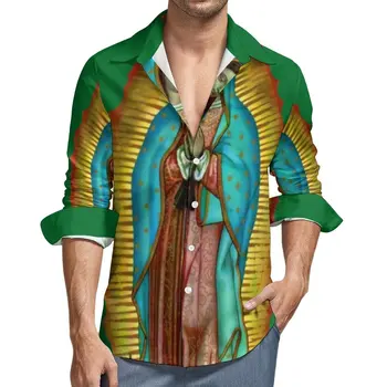 Mergelės Marijos Stilingas Atsitiktinis Marškinėliai Vyrams Meksikos Mergelės Marškinėliai Rudens Tendencijos Palaidinukės Ilgomis Rankovėmis Dizaino Negabaritinių Drabužiai