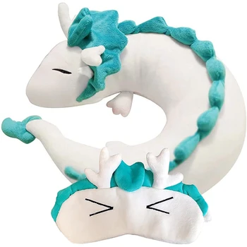 Mielas White Dragon Kaklo Pagalvė, Japonų Animacijos Pliušinis Gyvūnų Kaklo Pagalvė, Gyvūnų Kūno Plaukioja Pagalvę su Miego Akiniai