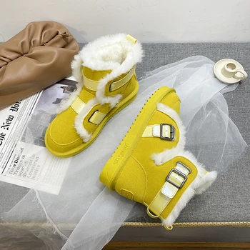 Naujas Mados Žieminiai moteriški Batai Platformos Lauko Sniego Šiltas Pliušinis Batai Atsitiktinis Geltona Dizaineris Moterų Kulkšnies Įkrovos zapatos de mujer