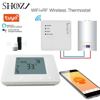 TUYA WiFi & RF Belaidis Kambario Termostatas, Vandens, Dujų Katilas, Grindų Elektrinio Šildymo Nuotolinis Temperatūros Reguliatorius Smart Home