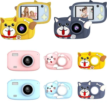 Vaikai Fotoaparatas Digital Dual Objektyvas HD 1080P 2,4 Colių Ekranas Video Kamera Vaikams, Žaislai Cute Kačių, Šunų Dizaino Vaikų Kamera Dovana