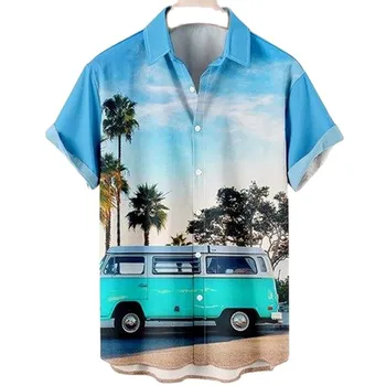 Vasaros trumpomis Rankovėmis Kokoso Medžio 3d Atspausdintas vyriški Marškinėliai Atsitiktinis Palaidų Havajų Marškinėliai Vyrams Drabužius, Vintage Marškinėliai Paplūdimys Viršų