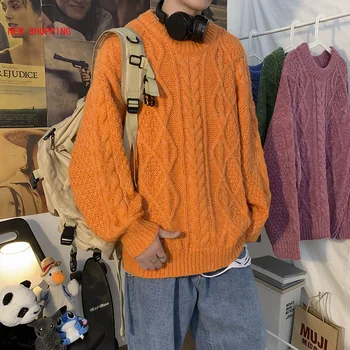 Vyrai Megztiniai 2021 M. Rudenį, Žiemą Šilta Mada Mens Puloveriai Tinka Megzti Atsitiktinis Palaidų Korėjos Madinga Streetwear Vyrų Solid Džemperis