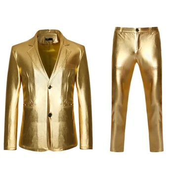 Vyriški įdegio tiktų šokių klubą aukso sportiniai švarkai (bleizeriai) kelnės šalis, dvi suknelės мужской костюм de trajes novio костюмы auksas, sidabras
