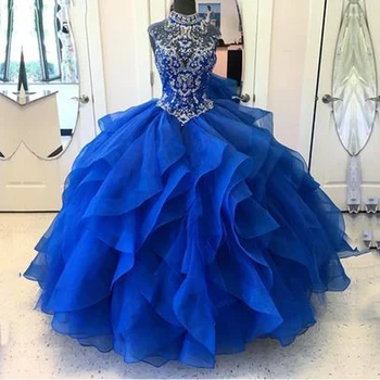 YIWUMENSA Royal Blue Princess Quinceanera Suknelės 2020 M. Aukštos Kristalai, Kaklo Duobute Kamuolys Suknelė Saldus 16 Suknelė Vyno Raudona Chalatai C145