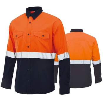 Šviesą atspindinčios Marškinėliai Darbo ilgomis Rankovėmis Saugos Marškinėliai Vyrams 100% Medvilnės Orange Navy Marškinėliai Statybos Marškinėliai Liuminescencinių