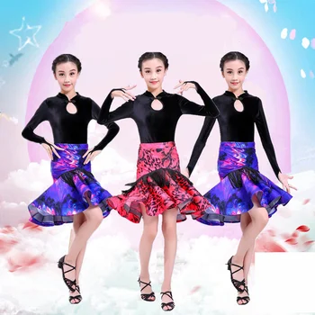 Nauja Vaikų Mergaičių Aksomo Lotynų Šokių Suknelės Gimnastika Dancewear Tango Salsa Kostiumas Didelį Ratą Balus Sijonas Mergaitėms
