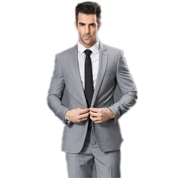 Naujas vyrų kostiumas, pilkos ir juodos spalvos apykaklė pjūvis vieną krūtinėmis dviejų dalių kostiumai geriausią vyro kostiumas užsakymą striukė + kelnės + kaklaraištis